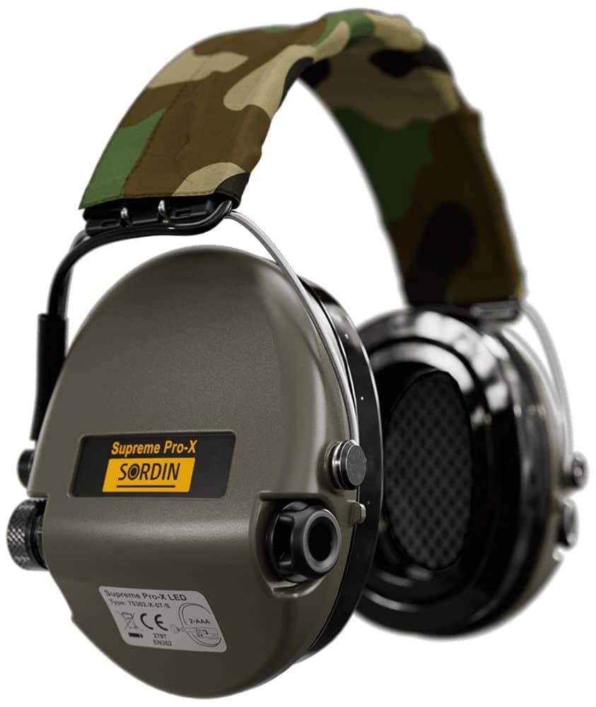 Sordin Supreme Pro-X aktív kapszulás hallásvédelem - LED - EN 352 - Camo ruhapánttal, gélpárnával