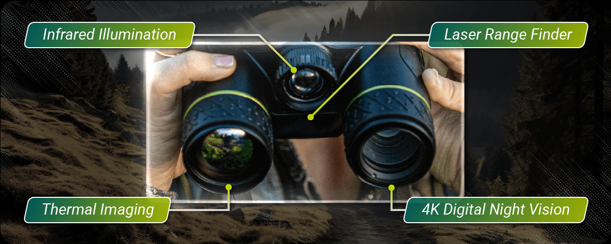 Pixfra Draco D635N‑4K LRF – 4 az 1‑ben multispektrális binokulár vadászoknak : 640 × 512 érzékelő, NETD < 15 mK, 35 mm objektív 940 vető