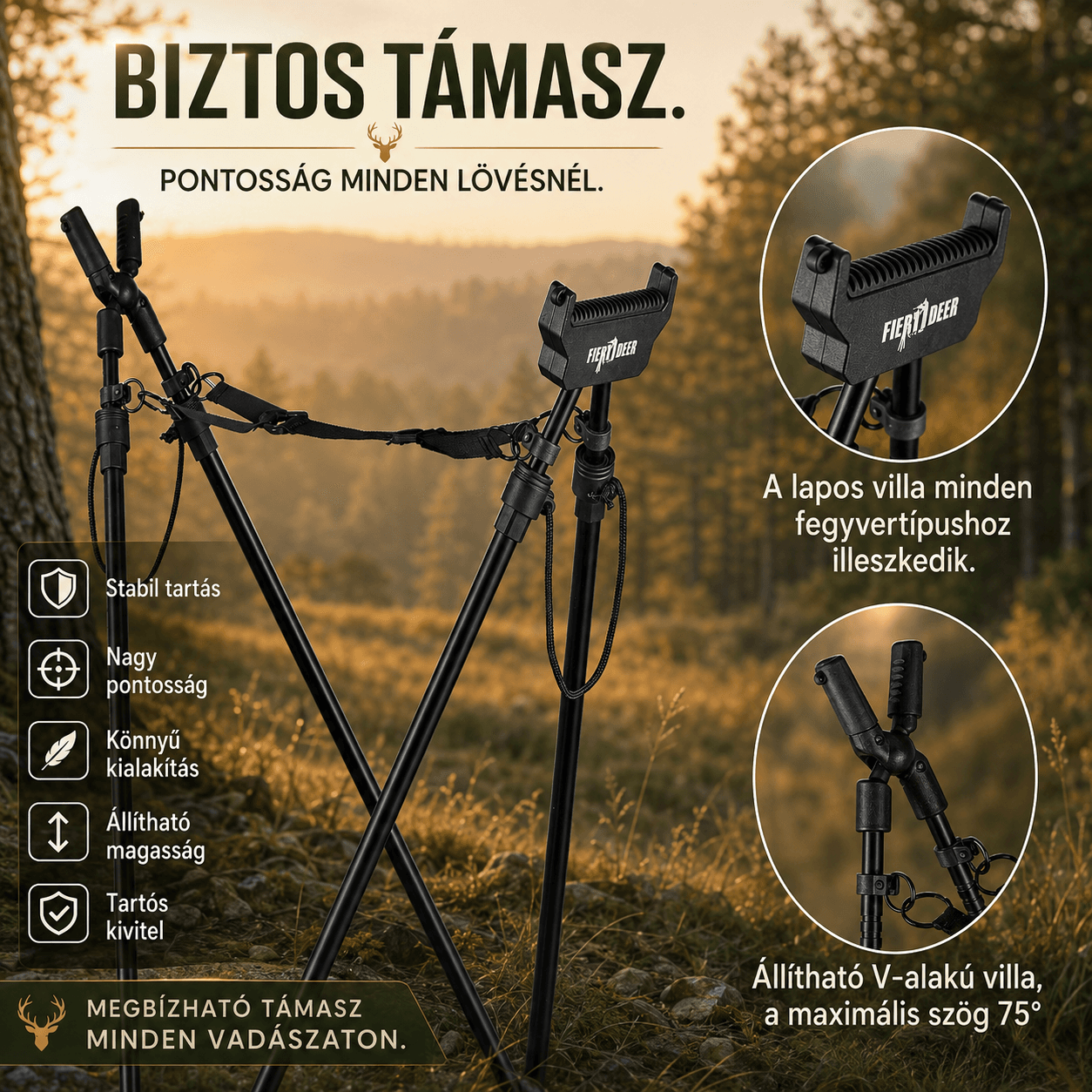 Fiery Deer 4SolidStick négylábú lőbot – stabil támasz, pontosabb lövés, megfizethető áron  ÁrRobbanás
