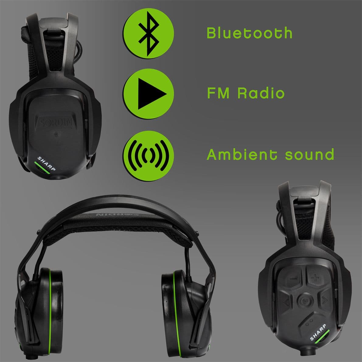 Sordin Sharp Aktiver kapszulás Hallásvédő Bluetooth-al és gépárnával EN 352 - SNR: 29 dB